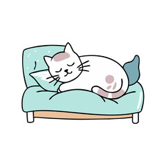 cat sleeping in bed vector icon, pet day vector illustration - simple illustration of cat sleeping in bed perfect for logos, and pet day-themed designs.