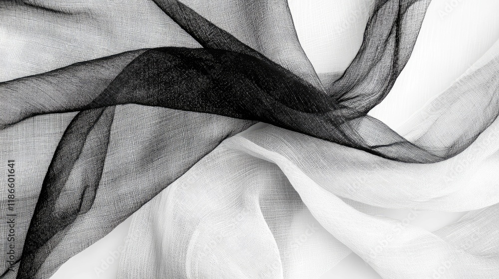 Poster silk fabric texture in black and white for elegant design background and pattern collection in fashi