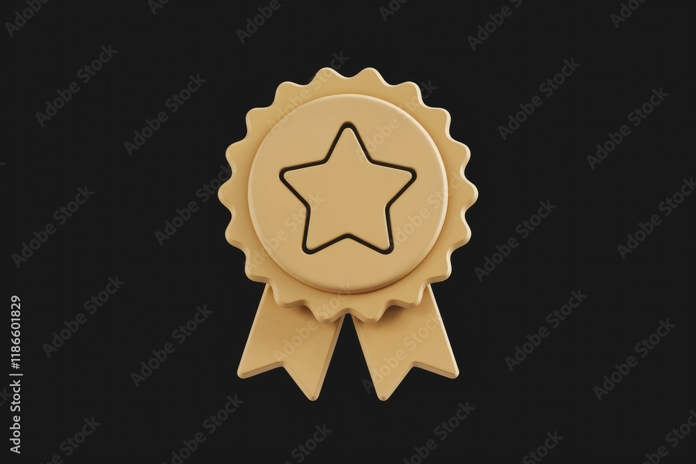 Poster a 3d rendering of a golden award badge with a star, symbolizing achievement and excellence.