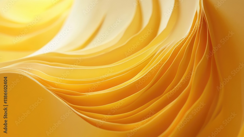Poster Yellow abstract textured paper layers with fluid ripple design and soft gradient for modern background and artistic presentations