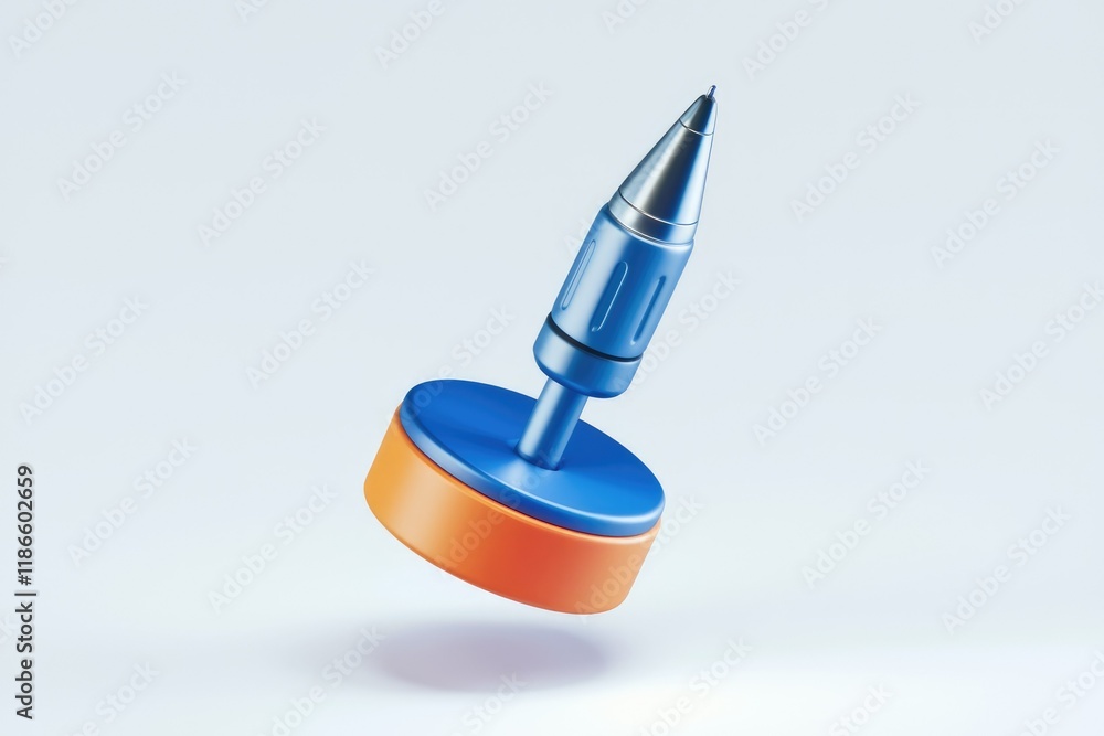 Aufkleber A 3D rendering of a stylized pen or stylus with a blue and orange base.