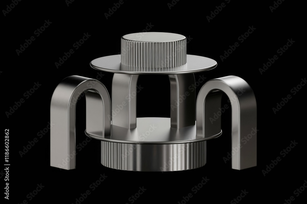 Aufkleber abstract metallic sculpture, composed of cylindrical and arched elements, creating a modern and mini