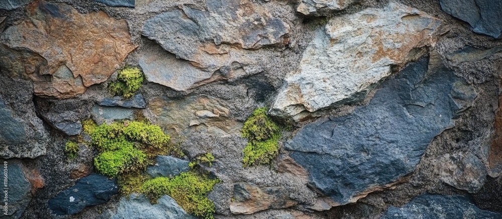 Poster rustic stone wall texture with aged stones and moss ideal for backgrounds or architectural design el