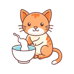 kitten with milk bowl vector icon, pet day vector illustration - simple illustration of kitten with milk bowl perfect for logos, and pet day-themed designs.