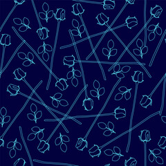 Blue floral pattern with many roses and leaves. The pattern is very intricate and detailed