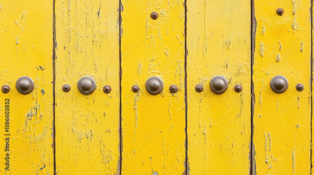Poster rough yellow wooden texture background with rivets showcasing rustic design elements for creative pr