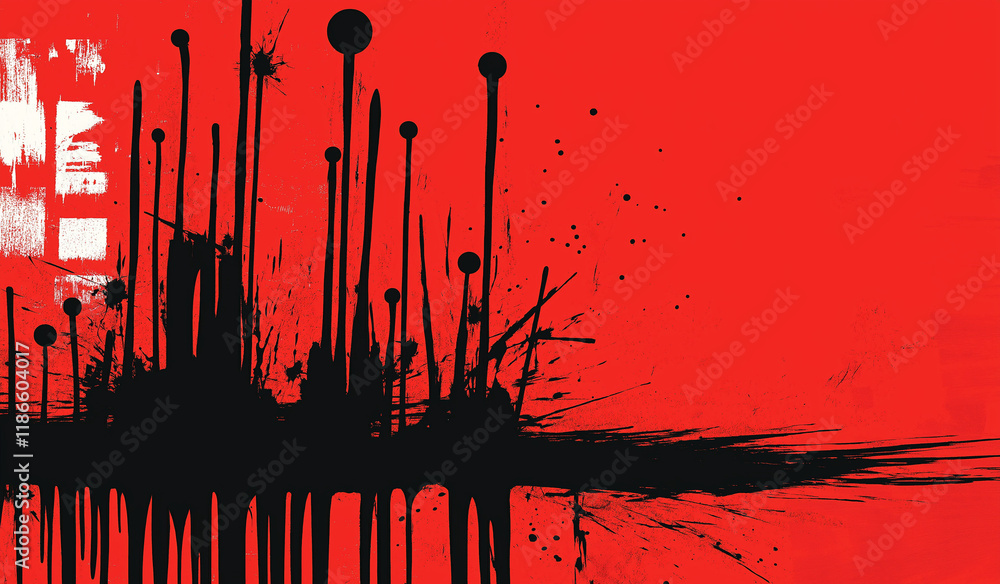 Poster abstract red and black gradient background with textured brush strokes on the left and solid red on 