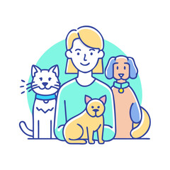 pet owner with pets vector icon, pet day vector illustration - simple illustration of pet owner with pets perfect for logos, and pet day-themed designs.