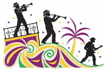 Obraz premium Mardi Gras Parade Float vector Silhouette on a white background 