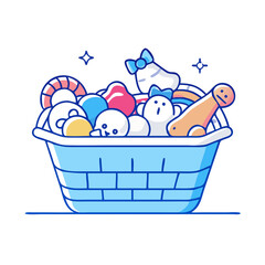 pet toy basket vector icon, pet day vector illustration - simple illustration of pet toy basket perfect for logos, and pet day-themed designs.