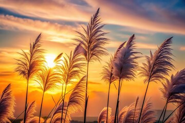 Serene Pampas Grass Silhouette: Calming Nature Photography