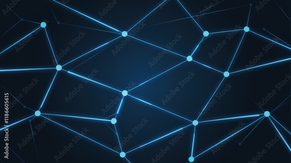 Aufkleber Abstract network graphic with glowing blue lines connecting nodes on a dark background.