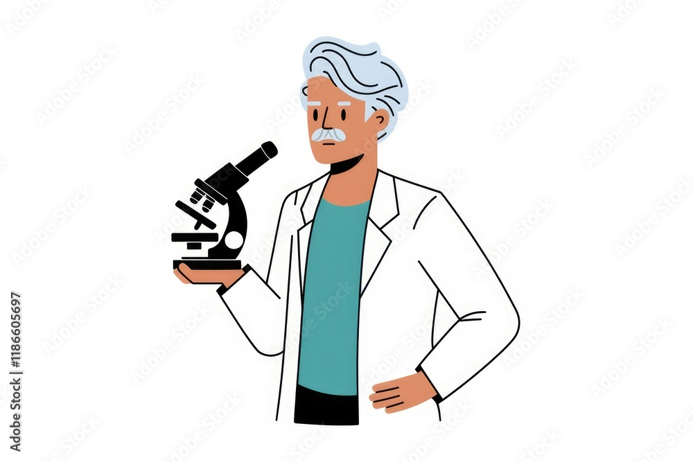 Poster a senior scientist holding a microscope, symbolizing research and discovery in a laboratory setting.