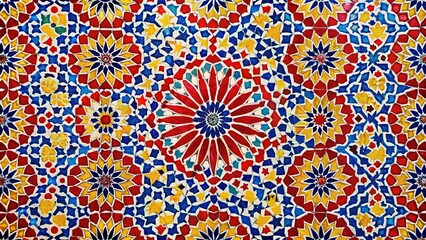Silhouette Moroccan Tile Pattern: Red, Blue, Yellow Geometric Design