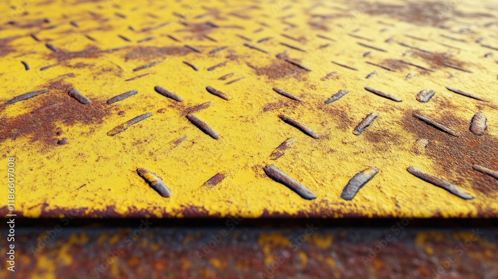 Aufkleber textured rusted iron floor with yellow background showcasing patterns and aging details suitable for