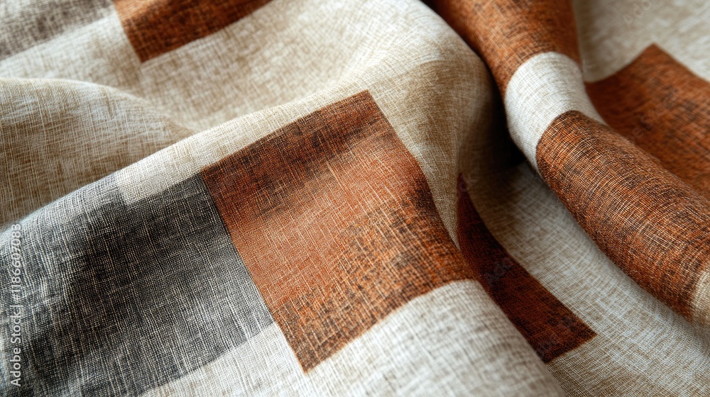 Poster rust and beige geometric square print fabric showcasing texture and design for interior dã©cor or te