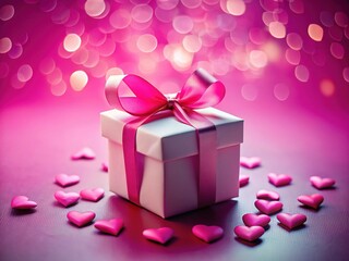 Obraz premium Silhouette of Gift Box & Hearts on Pink, Valentine's Day