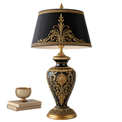 A front view black-gold lamp designed decorated exquisite