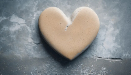 Fototapeta premium Beige heart-shaped stone on concrete surface.