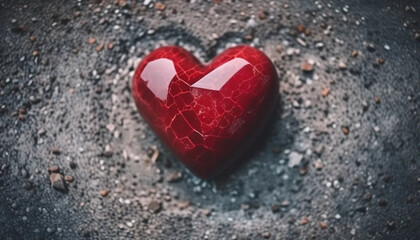 Fototapeta premium Red heart-shaped stone on concrete surface.