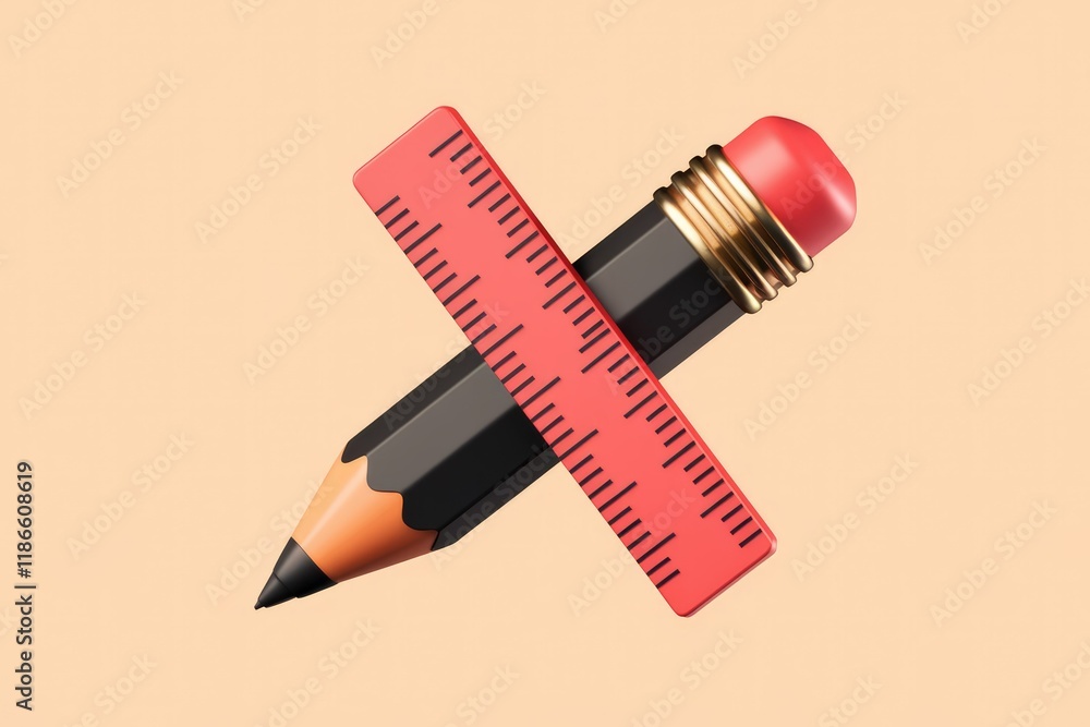 Poster a pencil and ruler intersect, symbolizing precision, design, and creativity in art or engineering.