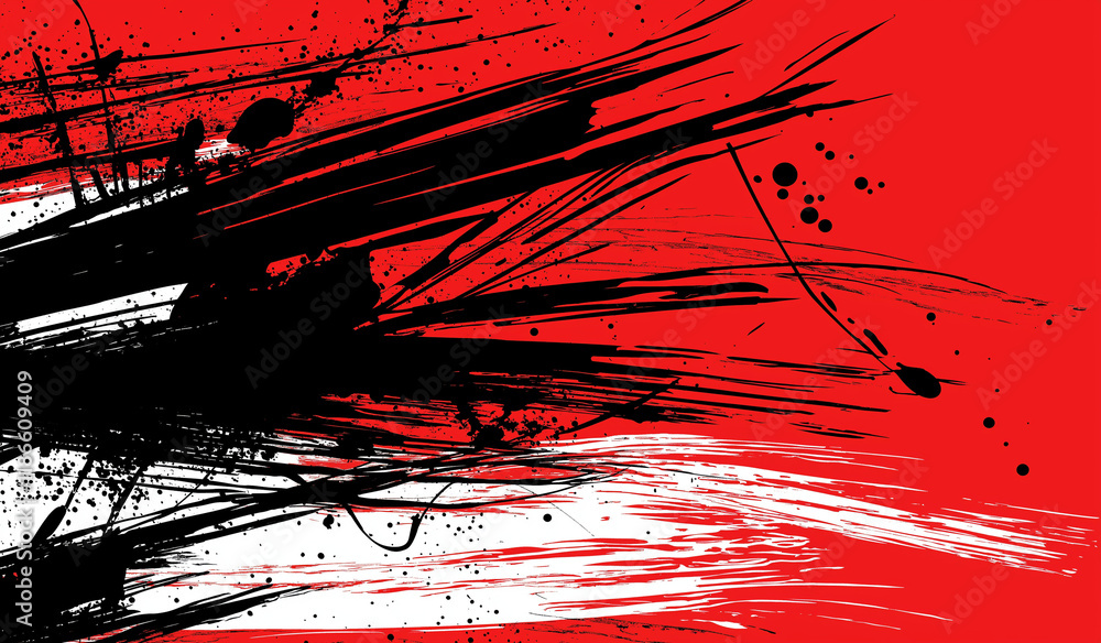 Poster abstract red and black gradient background with textured brush strokes on the left and solid red on 