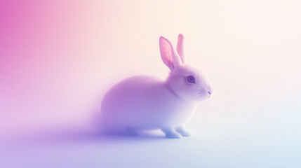 Obraz premium White background, a white rabbit, soft pink and purple gradient, blurred, dreamy effect, Easter card