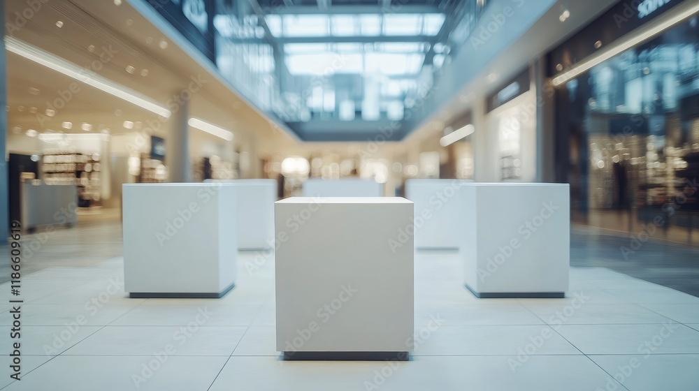 Poster vertical white cube display mockup collection for retailers empty showroom 3d boxes for product desi