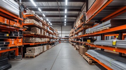 Fototapeta premium Warehouse Interior with Metal Piping and Wooden Shelving
