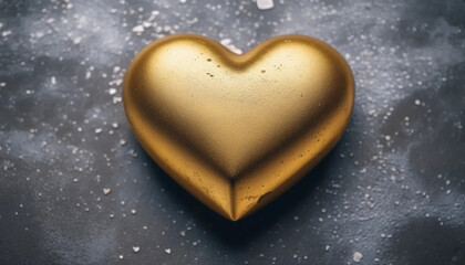 Obraz premium Golden herat-shaped stone on concrete surface.