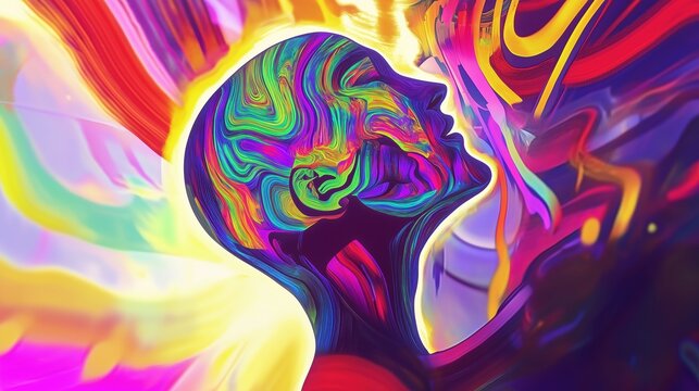 A Colorful Painting of a Mans Head With Colorful Swirls Around It - Generative AI