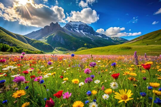 Springtime in Val Maone, Gran Sasso National Park, Italy: Wildflowers and Mountain Scenery