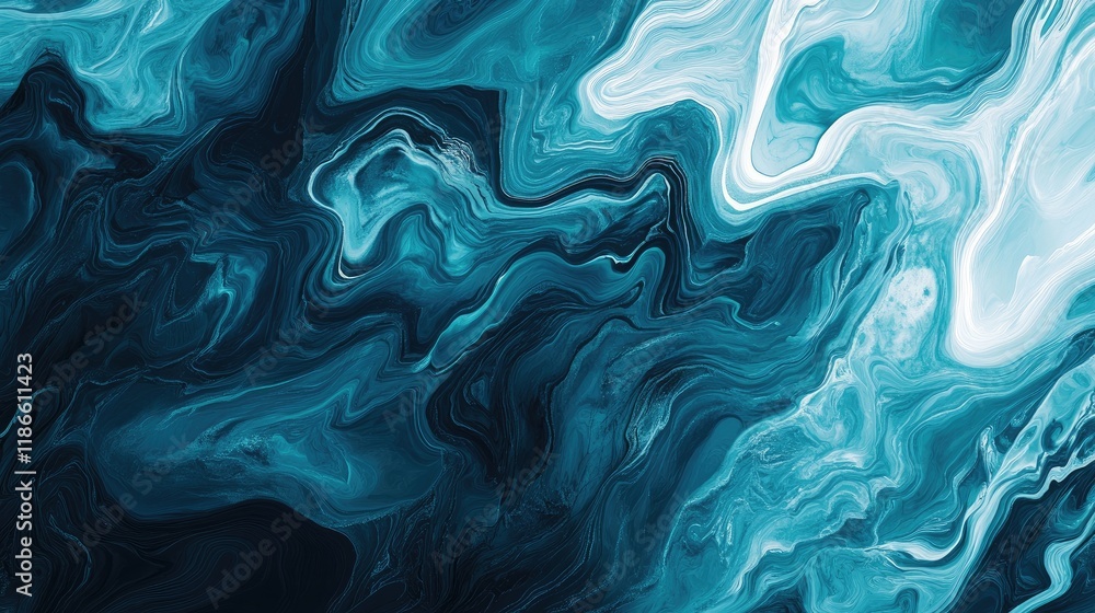 Poster dark turquoise sea water surface abstract background with white stripes and shadows creating fluid w