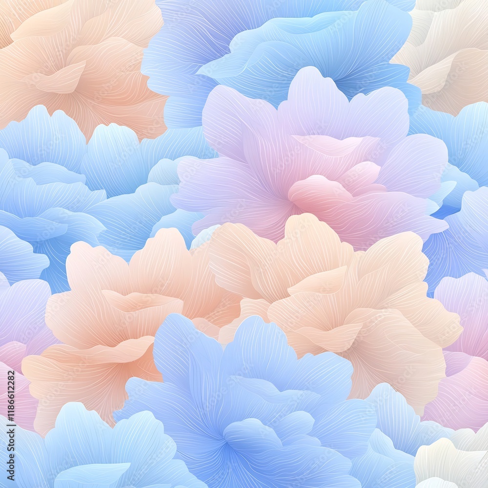 Poster pastel hued gradient background with intricate hand drawn repeating pattern luminous and ethereal in