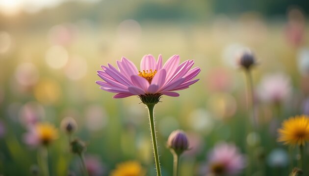 Fototapeta Wildflower in Meadow with Sharp Detail and Soft Bokeh Background Generative AI