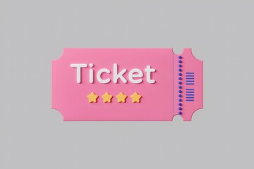 A pink ticket with the word 'Ticket' and four stars, symbolizing a positive experience.