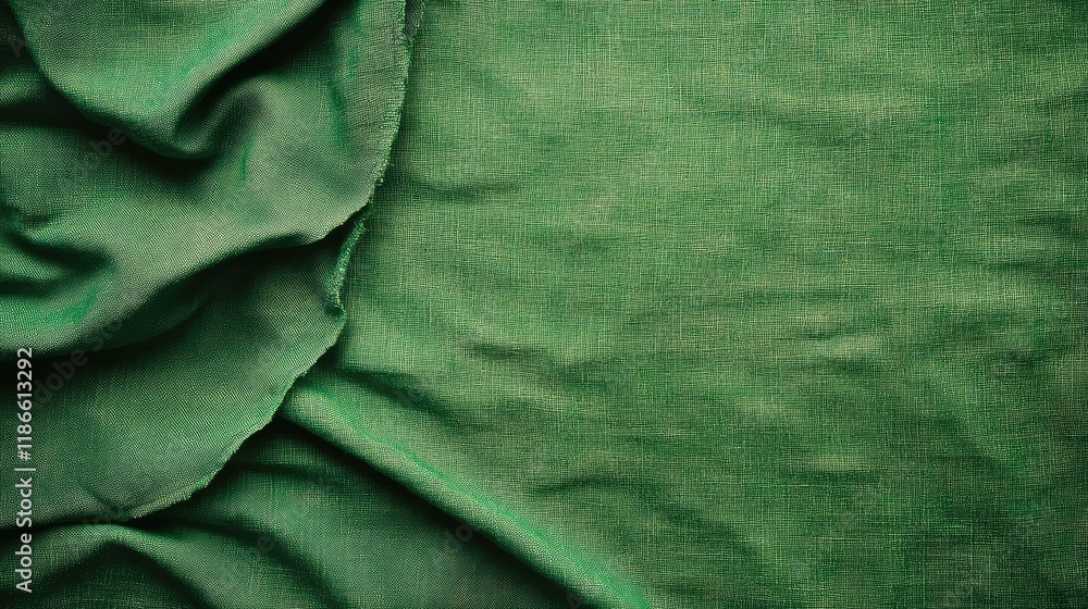 Poster elegant green fabric texture with soft draped layers on a solid background
