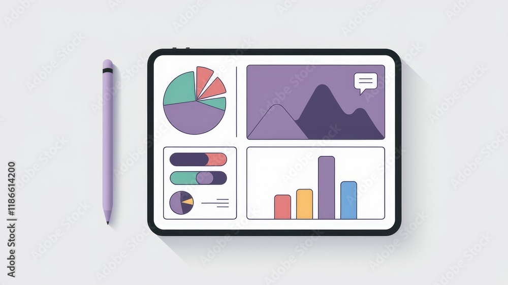 Aufkleber Tablet display showing various charts and graphs for data analysis and visualization.