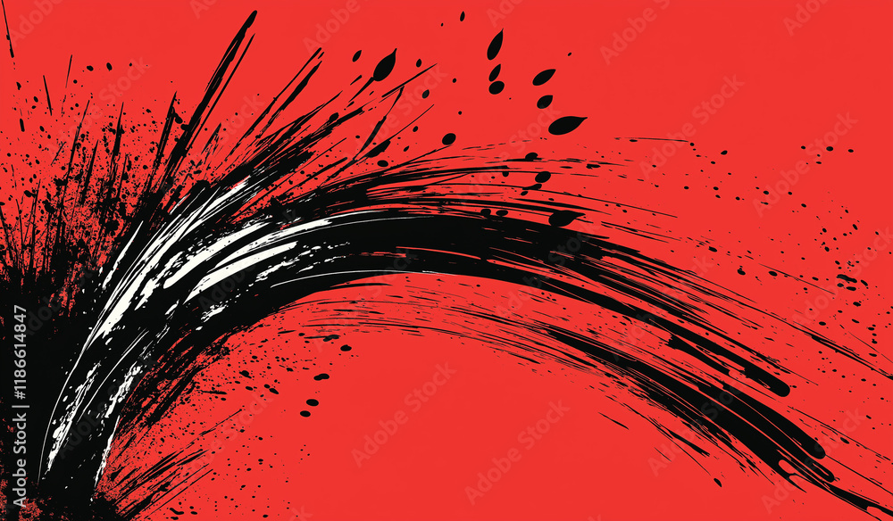 Poster abstract red and black gradient background with textured brush strokes on the left and solid red on 