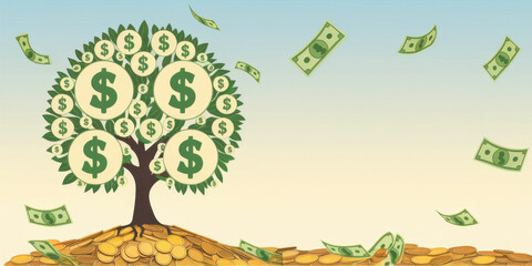 Money Tree Growing Wealth Financial Success Investment Growth Concept Illustration