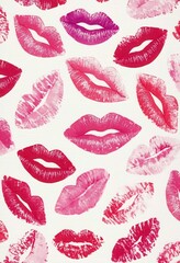 A Collection Of Lipstick Kiss Marks On White Fabric