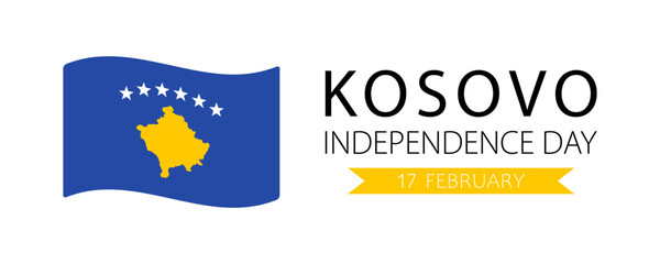 Kosovo Independence Day, vector web banner design. Text Kosovo Independence Day, 17 february and flag of Kosovo isolated on white background.