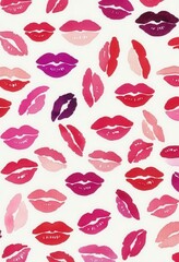 Fototapeta premium Numerous lipstick kisses adorn a white background