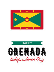 Grenada Independence Day, vector design for poster, banner or greeting card. Text Happy Grenada Independence Day and flag of Grenada isolated on white background.