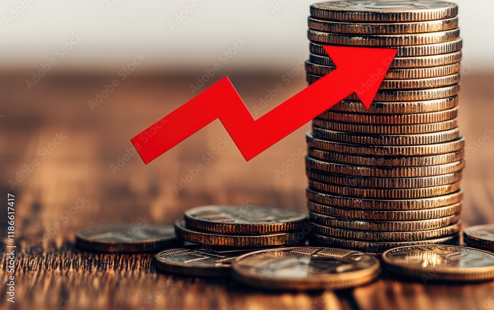 Poster stack of coins with red downward arrow overlay