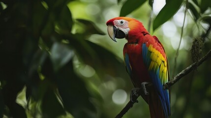 Scarlet Macaw in Lush Rainforest