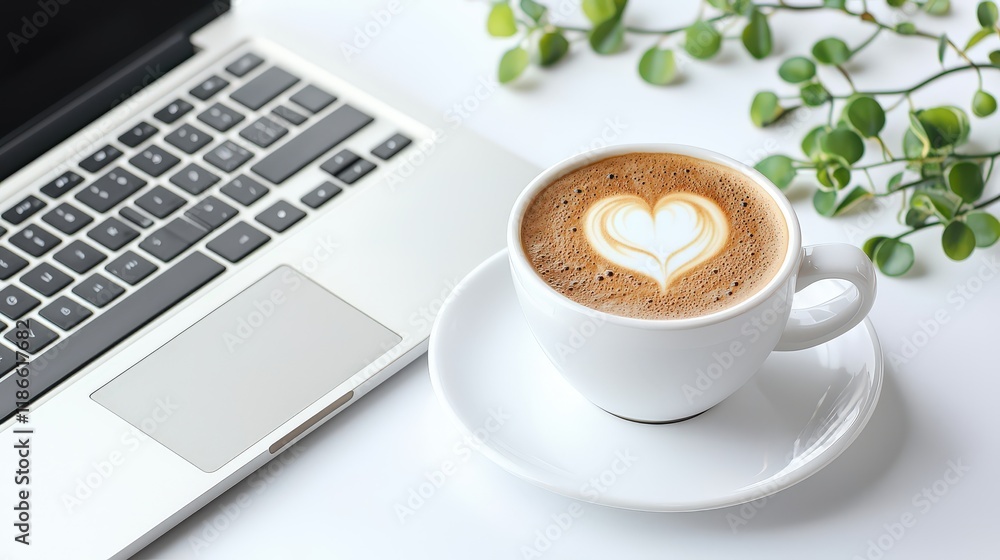 Poster a professional working from a coffee shop, using a laptop to handle tasks, embodying the freedom and