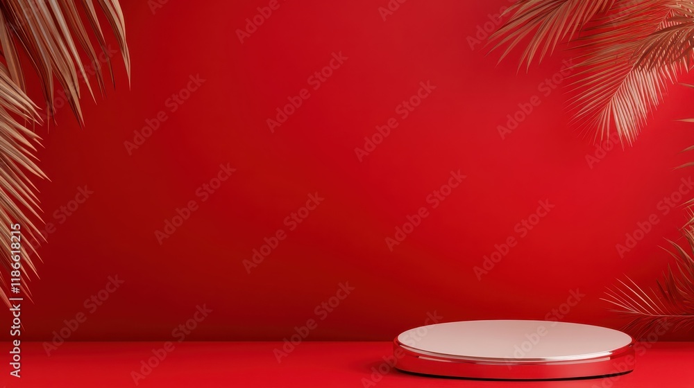Poster Red Background Minimalist Product Display Platform