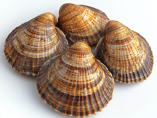 Fototapeta premium Close-up of Four Brown and White Striped Cockles