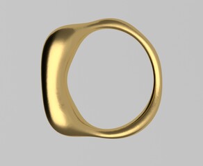 Surreal abstract 3D illustration of a golden melting ring on a light background.